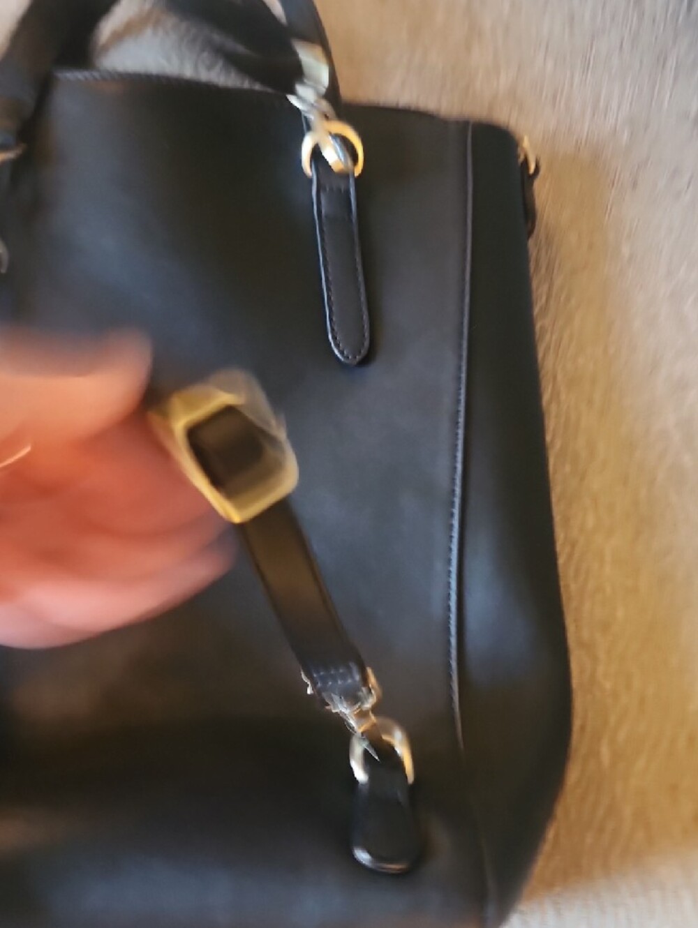 Black Faux Leather Laptop Tote with Front Pocket - Picture 14 of 16